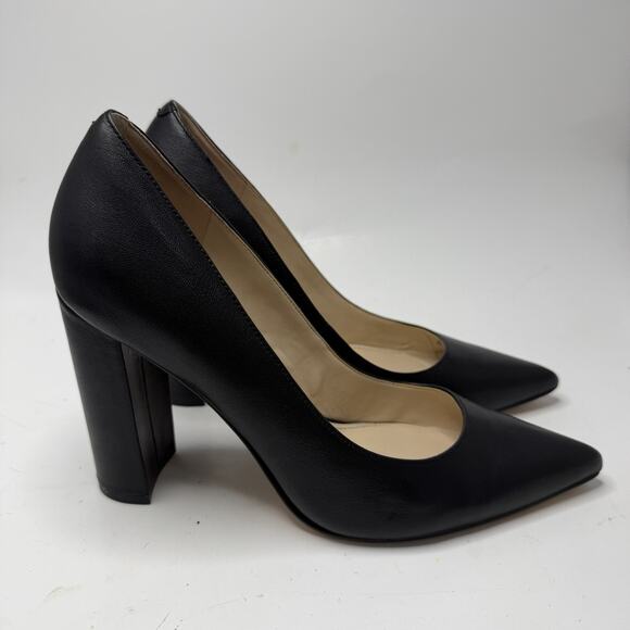 Marc Fisher Abilene Leather Pumps Size 8 M Black Pointed Toe Block Heel Classic - Picture 4 of 10